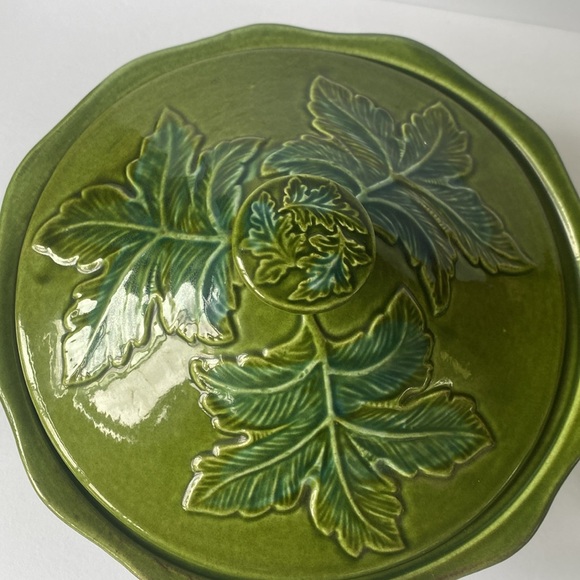 Vintage 3 pc.blue/green California USA Pottery leaf soup tureen - Picture 3 of 14